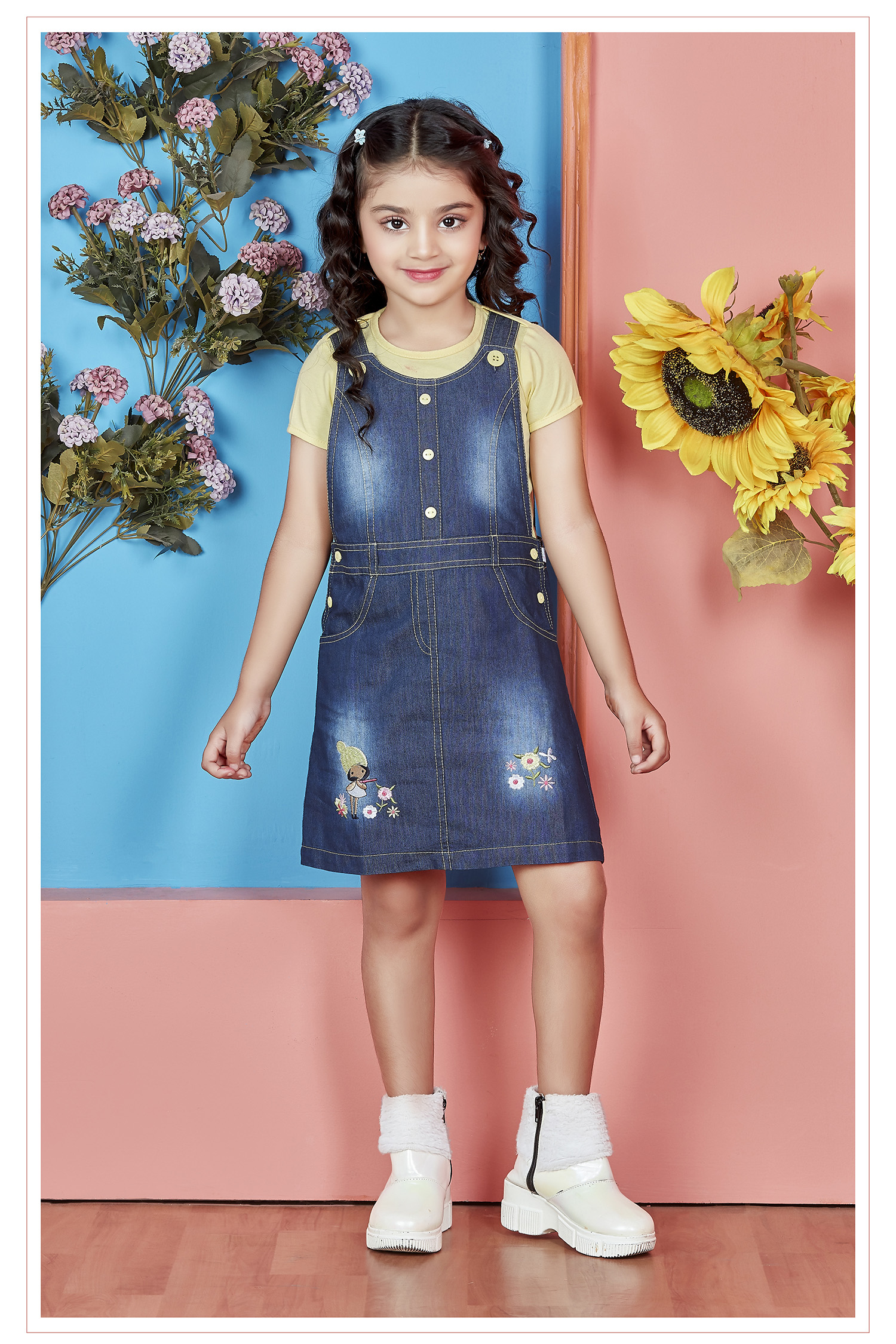 Kids Pinafore Dress Denim, Corduroy Cotton Winter Summer Premium Dresses with Pockets