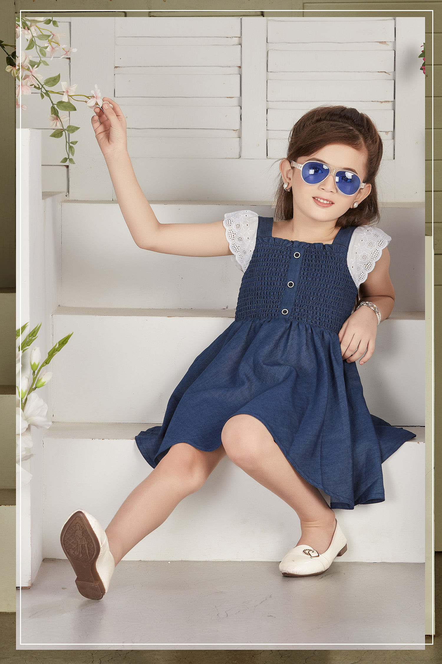 Girls Denim Above Knee Party Dress