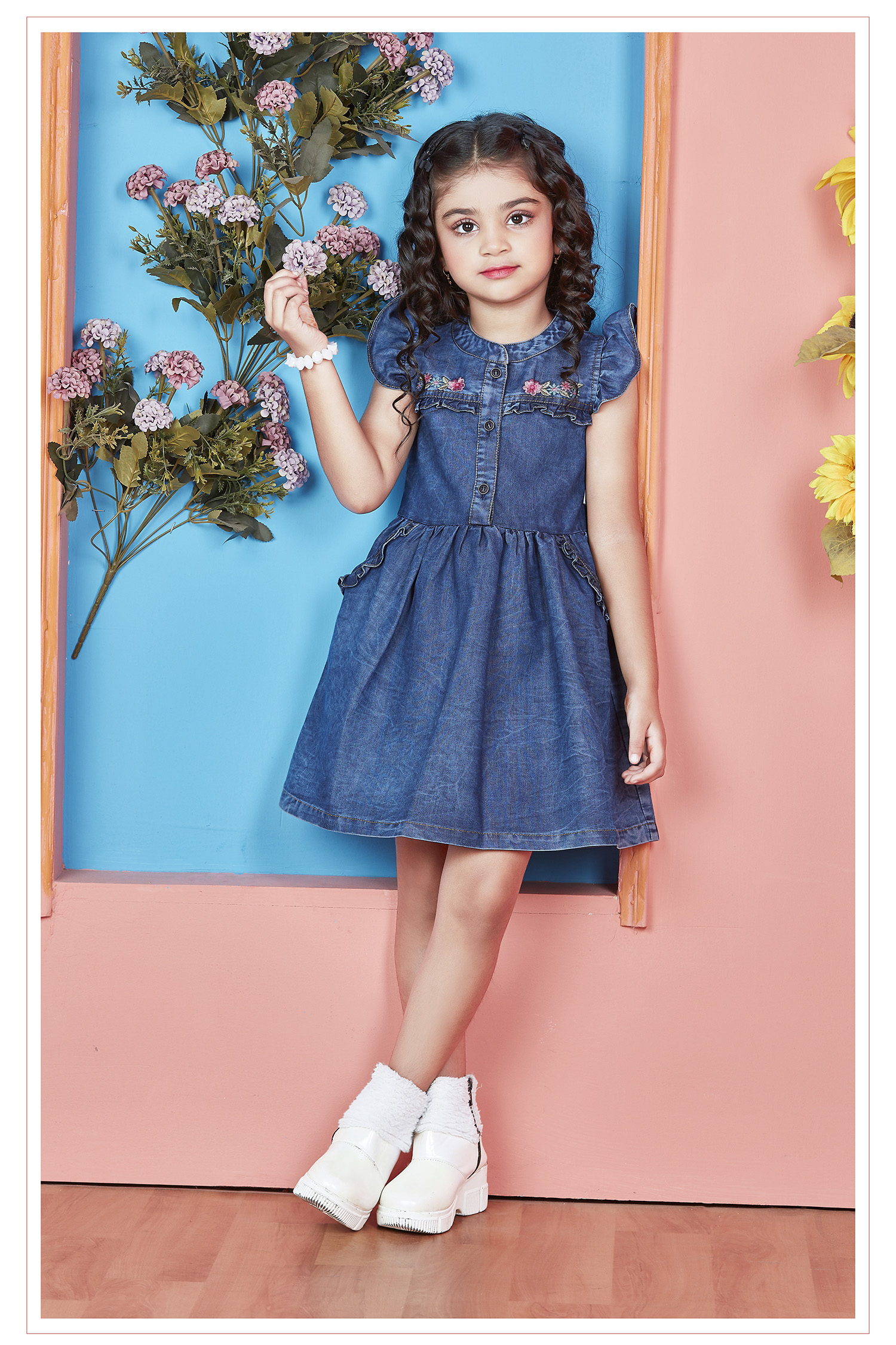 Kids Girls Denim Half Sleeve Dress