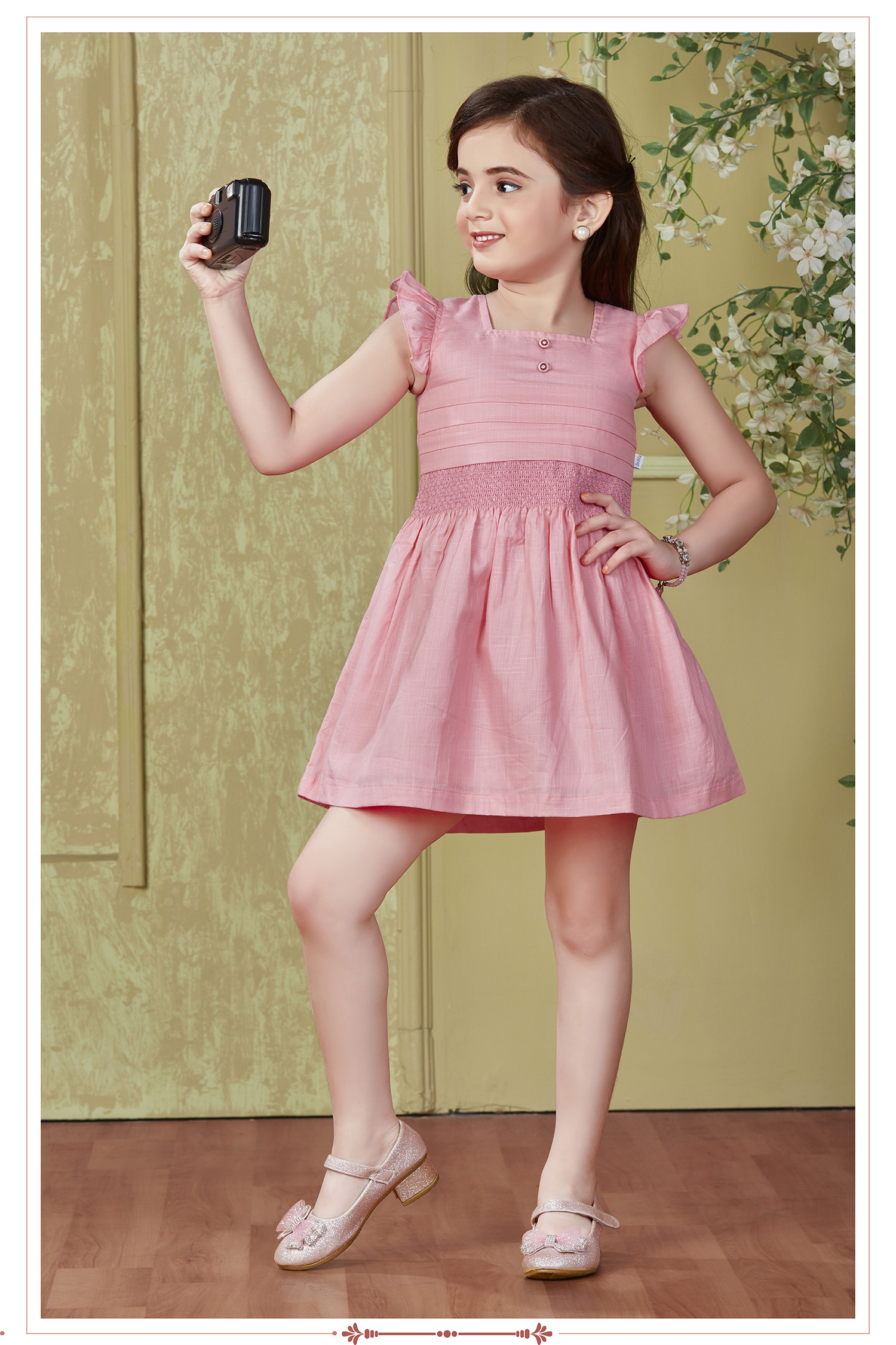Girls Flutter Sleeve Ruffled Georgette Fit & Flare Dress