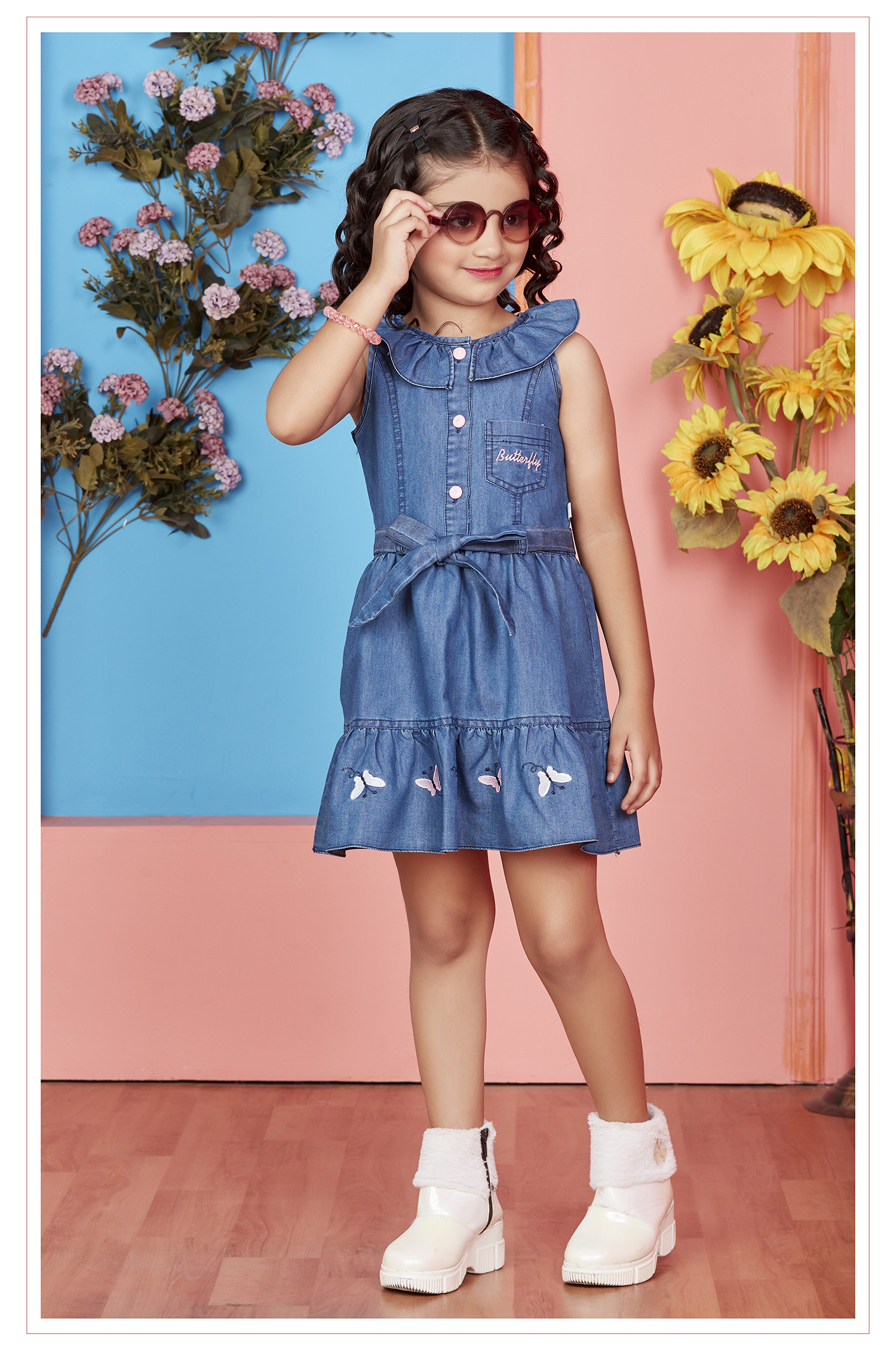 Sleeveless Denim Frocks | Buttoned | Fasionable | Modern | Knee Length | Frock for Girls Kids